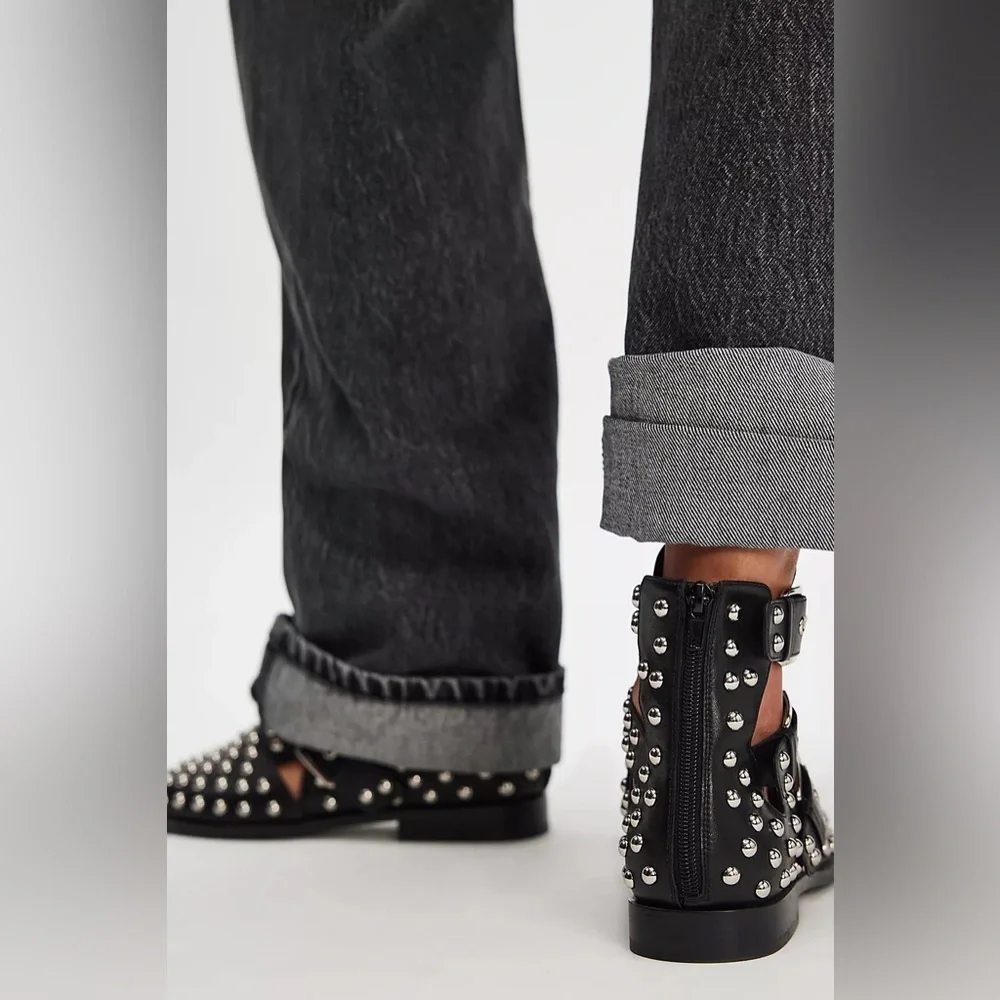 Jeffrey Campbell Kait Studded Ankle Boot Cutout Buckle White 7 NEW